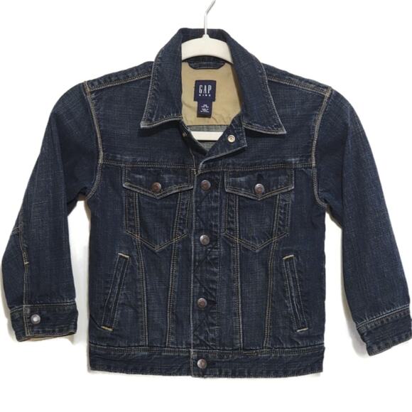 GAP KIDS Denim Jacket Blue Dark Wash Snap Front Jean Jacket Outdoor Casual XS - Picture 1 of 9